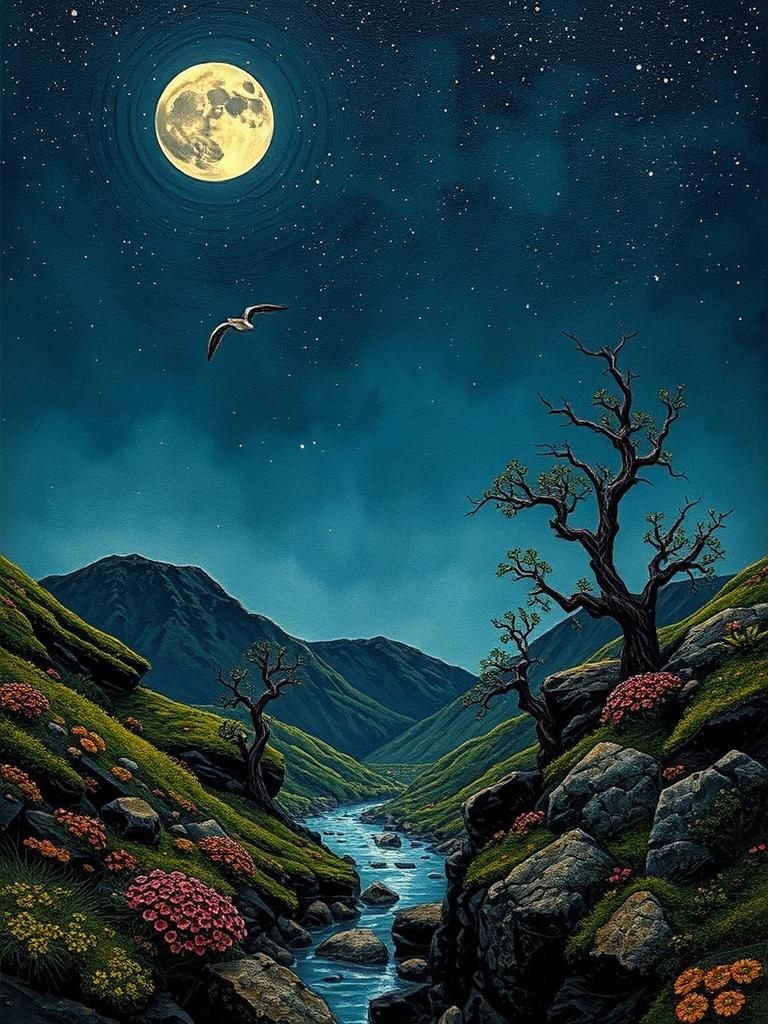 Surreal Landscape of Joyous Sorrow in Cloisonné Style