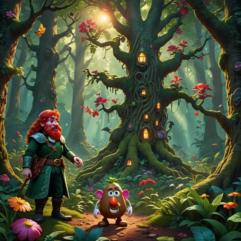Mystical Forest: Mr. Potato Head and Redhead in Oil