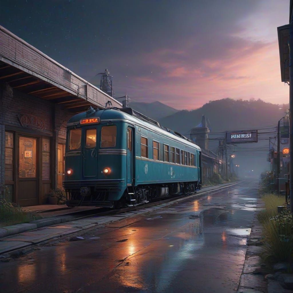 Surreal Retro-Futuristic America Under Starry Night Sky