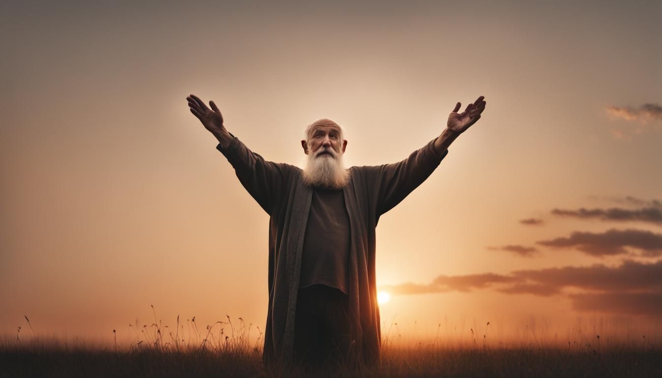 Old Man Gazing at Sunset in Cinematic Style