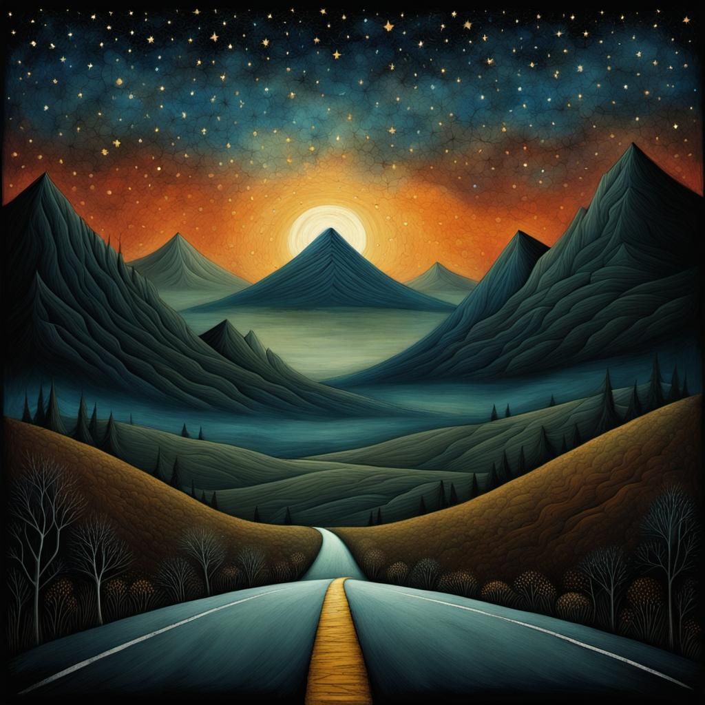 Surreal Night Drive Under Starry Mountains