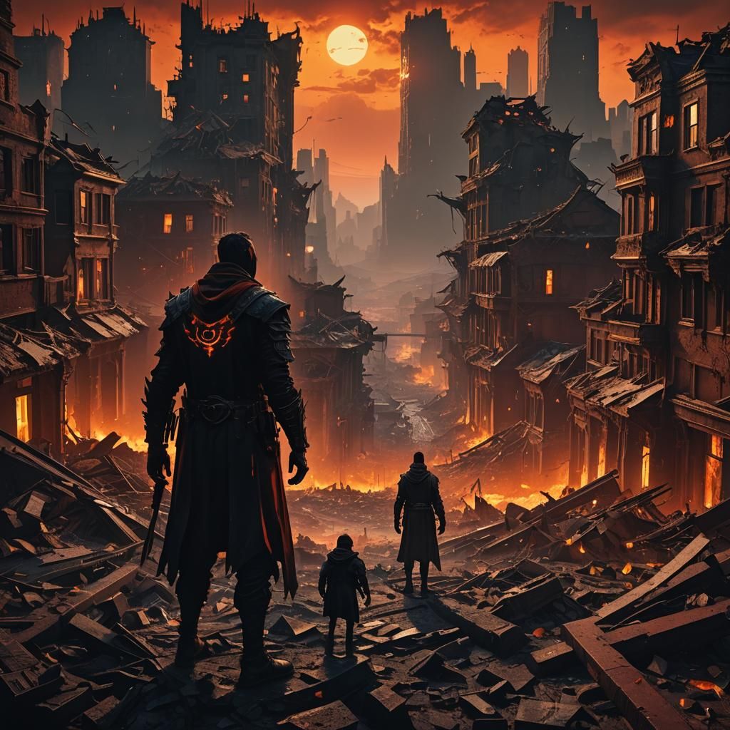 Sinister Character in a Devastated Gothic City