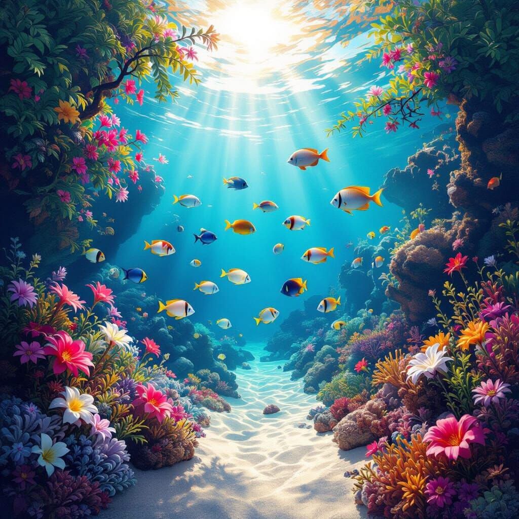 Vibrant Tropical Fish in Sunlit Coral Reef