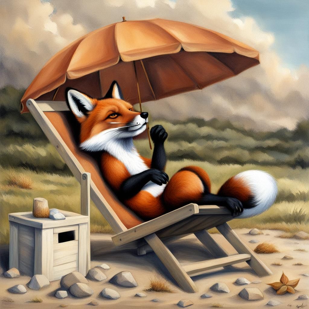 Fox Sunbathing in Photorealistic Style