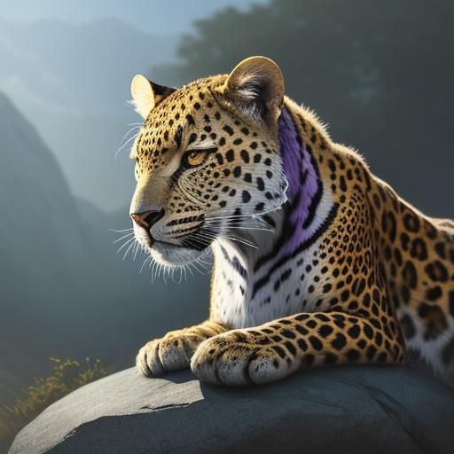 Purple Leopard Portrait with Expressive Brushwork