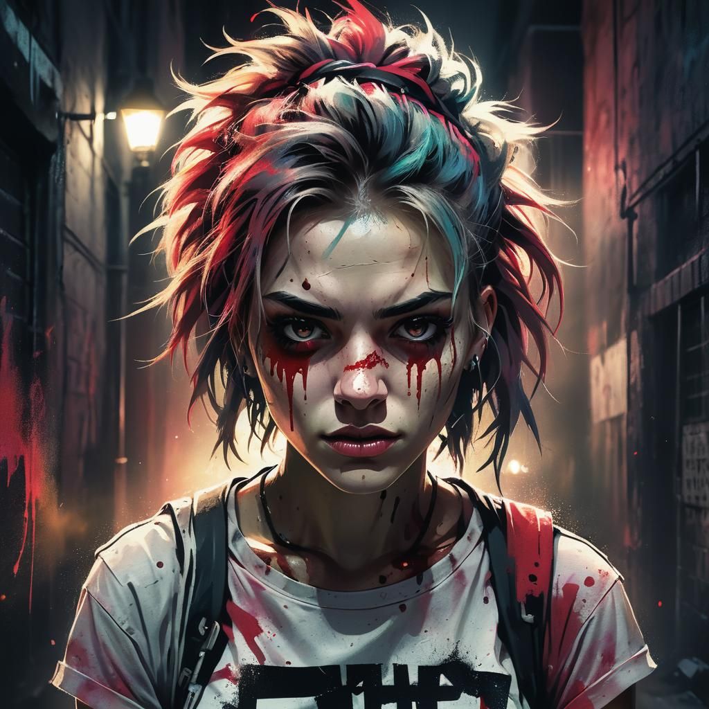 Grunge Punk Portrait in Dark Alleyway