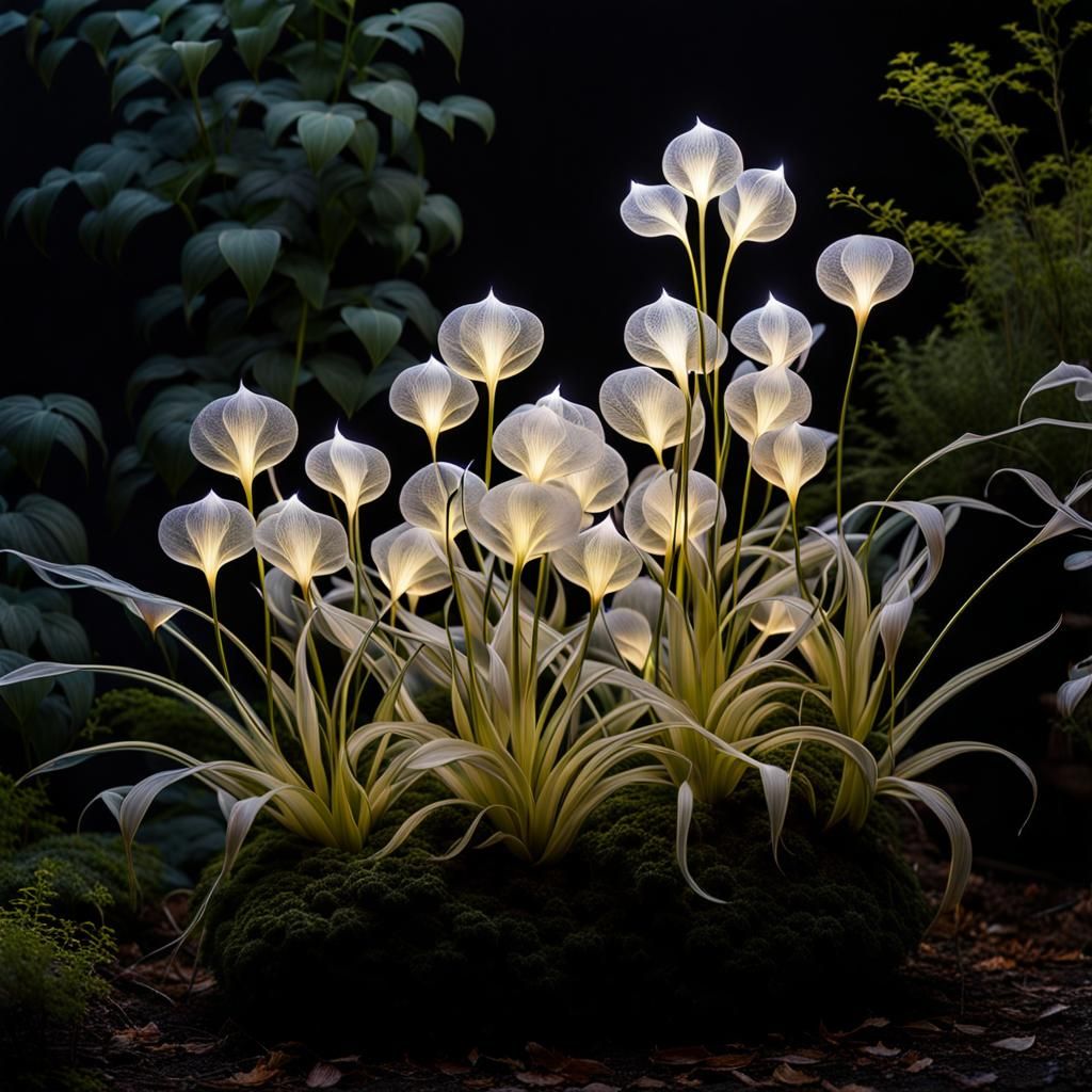 Ghostly Magic Plants in Ethereal Moonlight