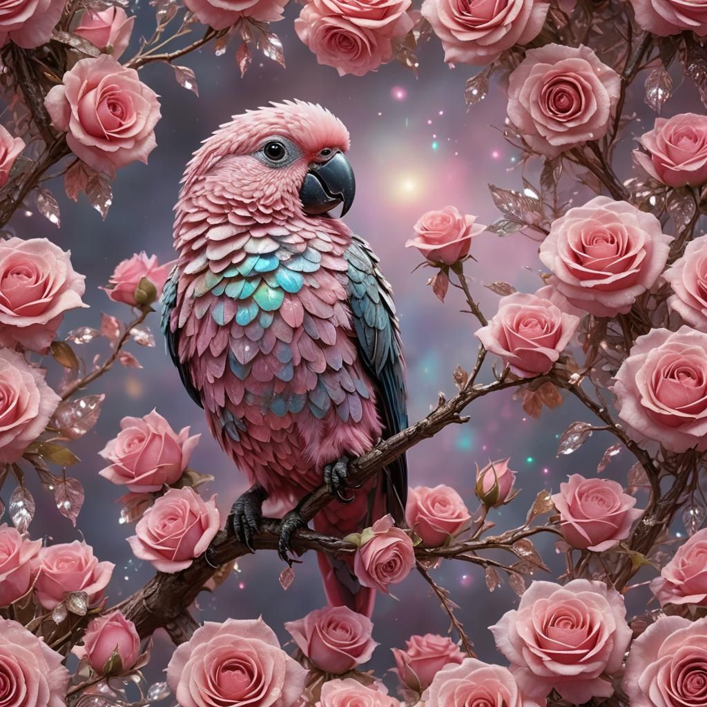 Hyperrealistic Parrot: Ethereal Fantasy in Digital Art