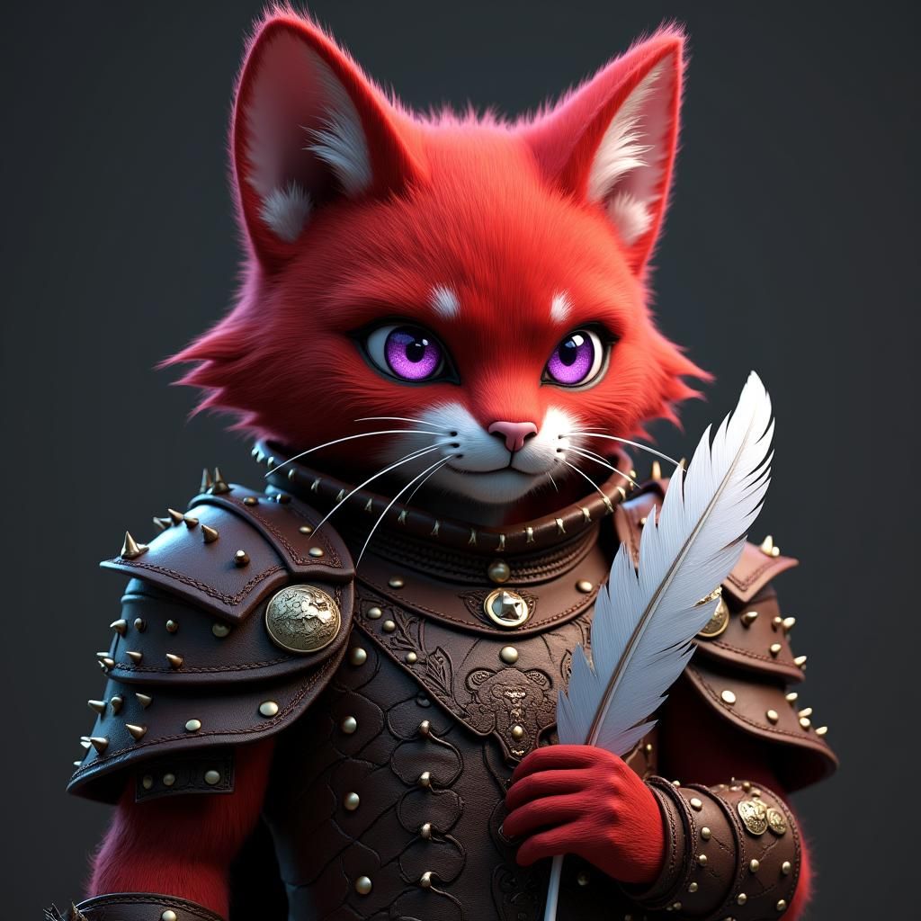 Smug Red Cat-Boy in Studded Armor, Anime Style