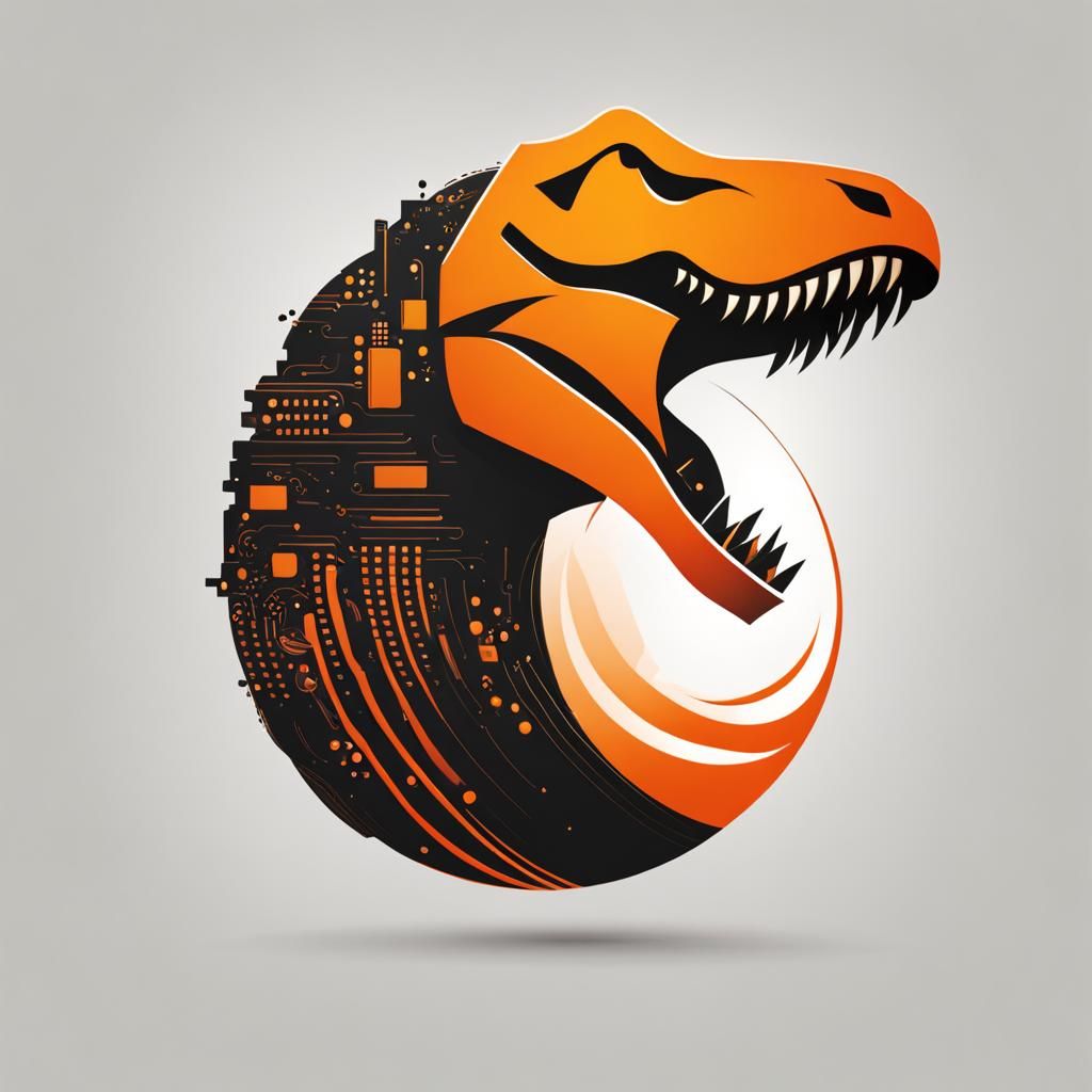 Minimalist Trex Logo with Abstract Code Background