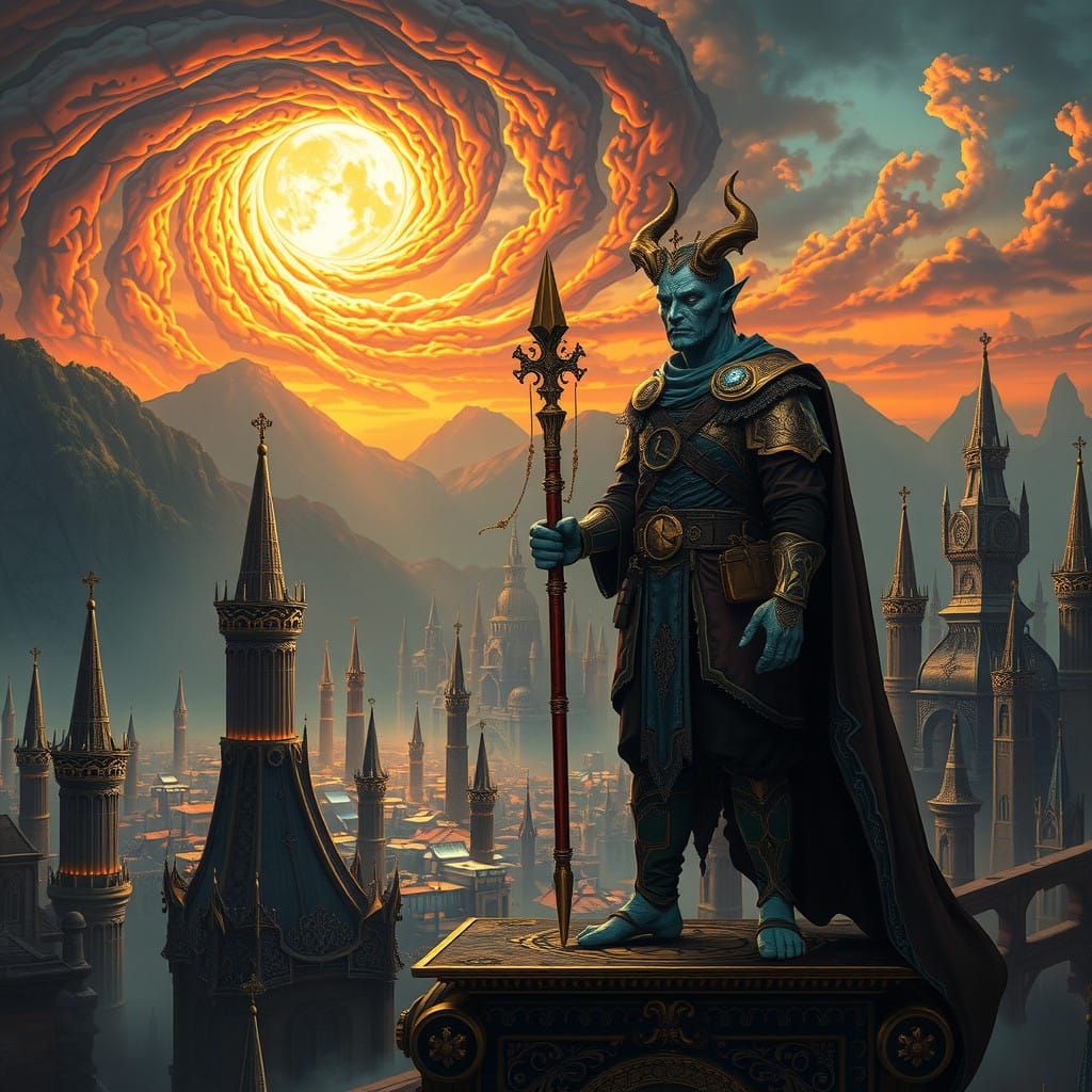 Vivec in Fantastical Clockwork Cityscape