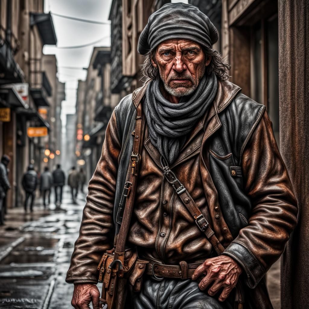 Hyperrealistic Vagrant Vigilante in High Definition