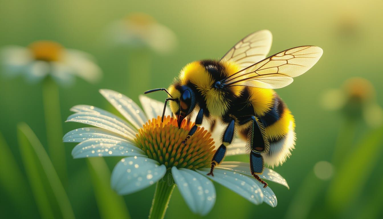 Bumblebee Breakfast in Hyperrealistic Morning Light