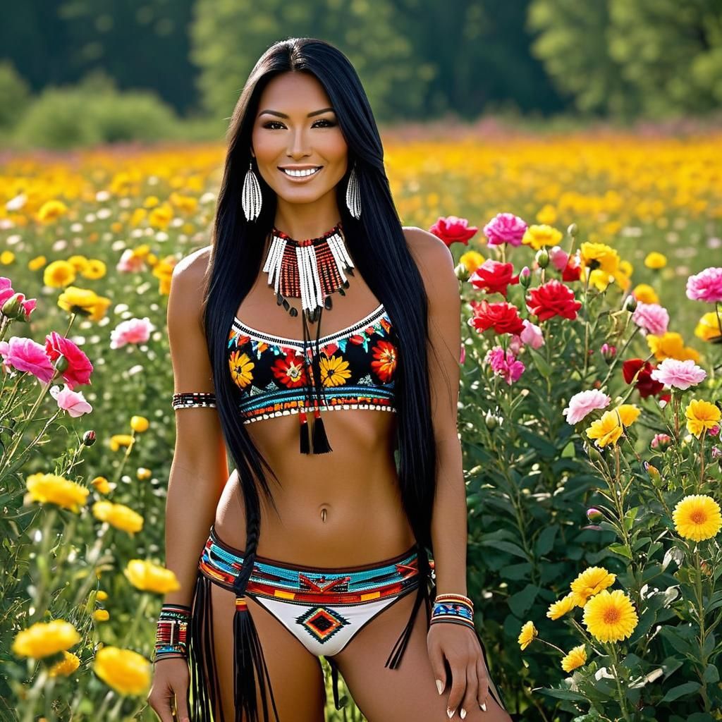 Enjoying the sun shine in a flower field