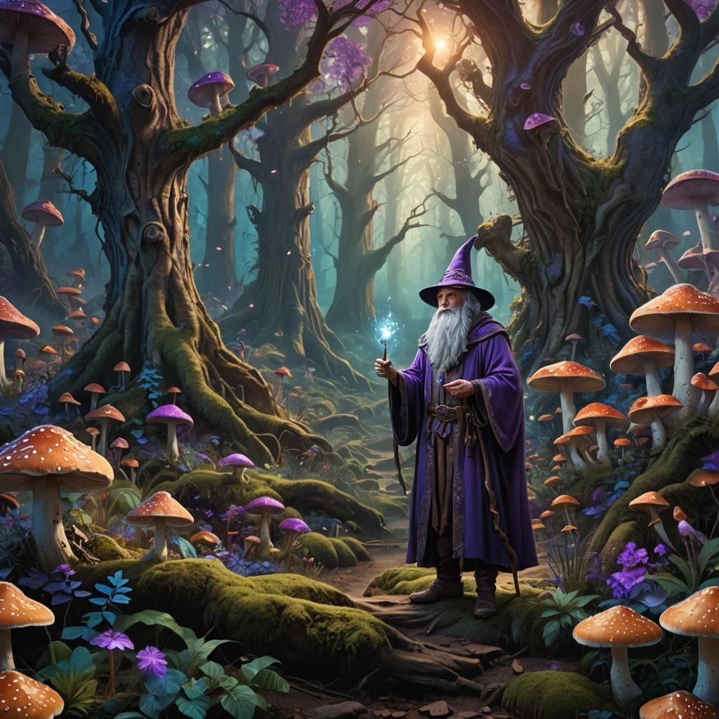 Fairytale Wizard in Mystical Forest: Digital Matte Painting