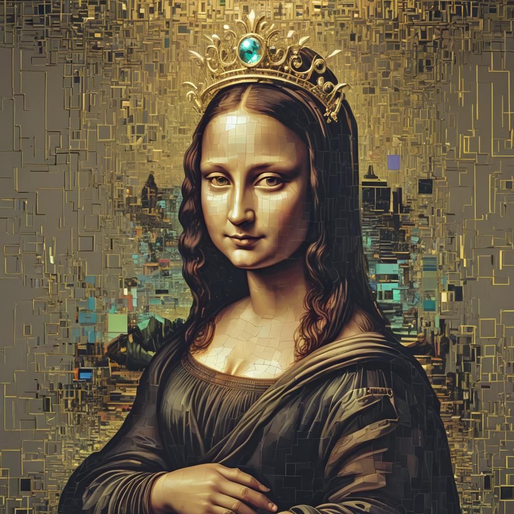 Glitched Mona Lisa in Cyberpunk Style