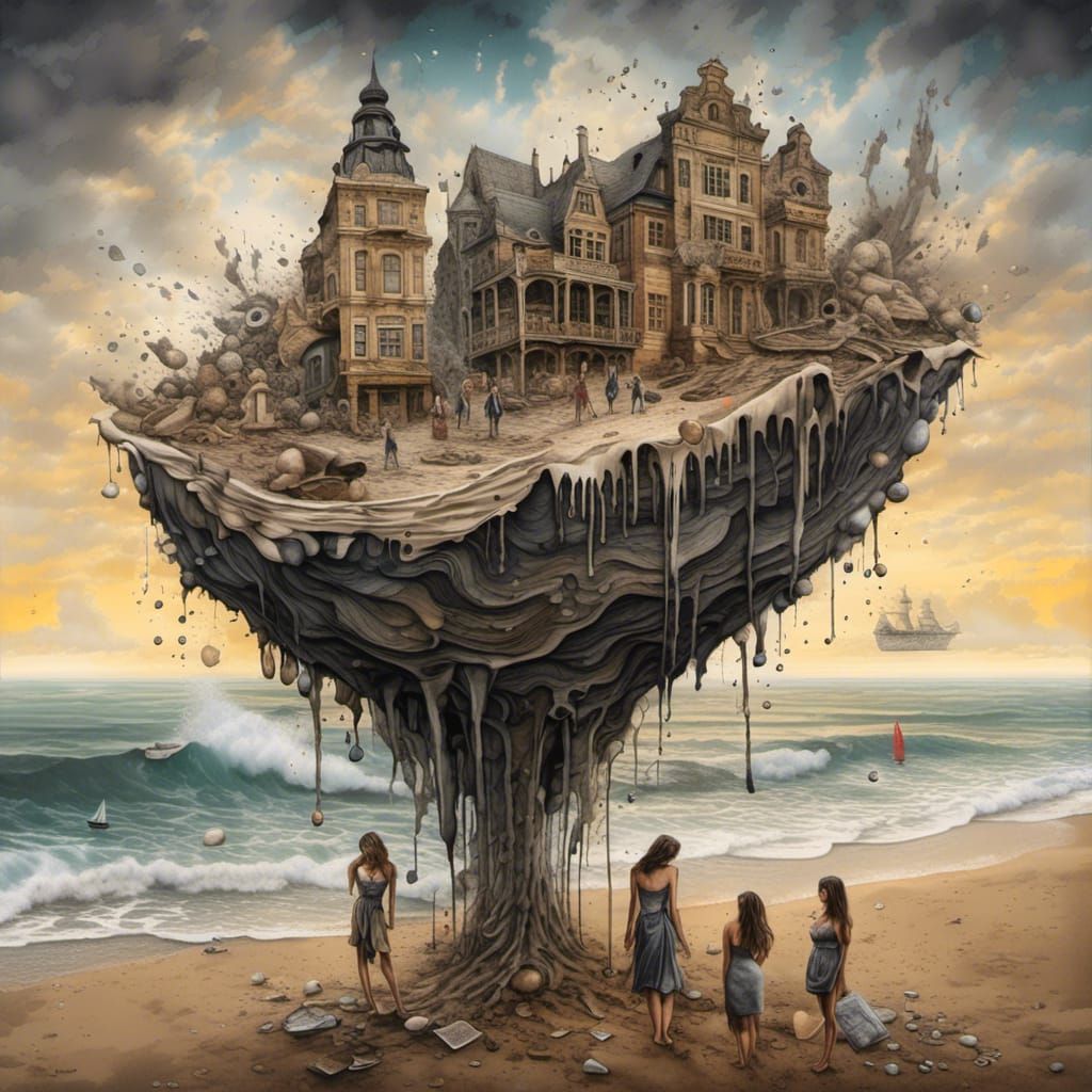 Women in Shell: A Baroque Charcoal Drawing