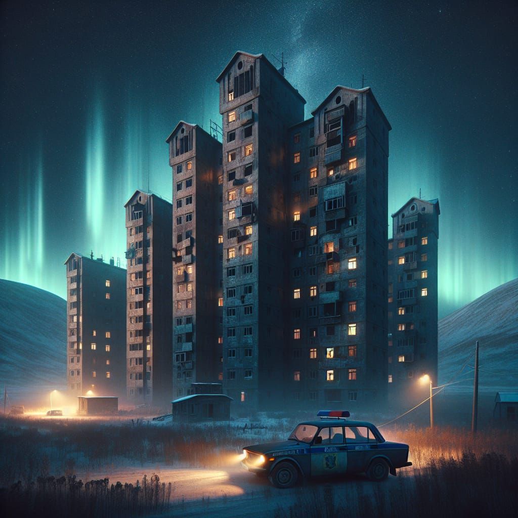 Abandoned Murmansk Buildings Under Northern Lights
