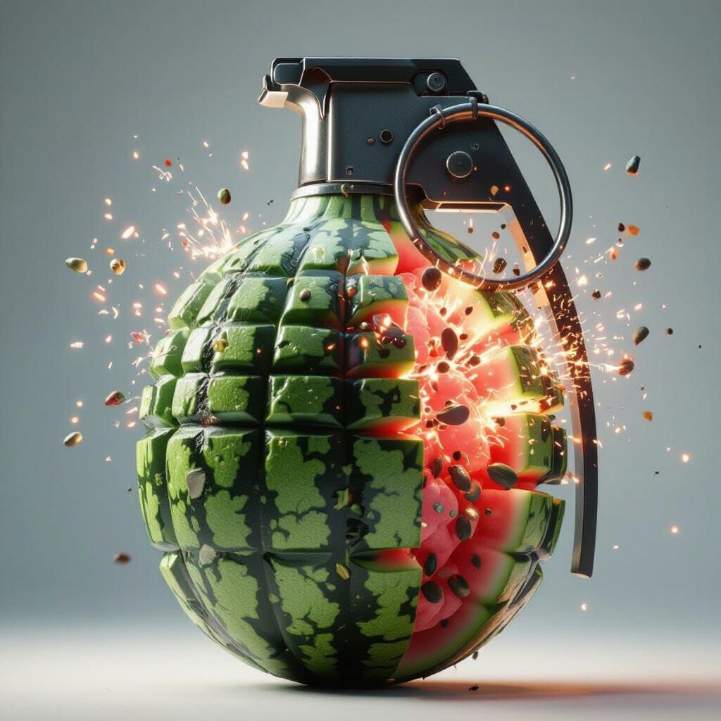 Watermelon Grenade Exploding: Photorealistic CGI Masterpiece