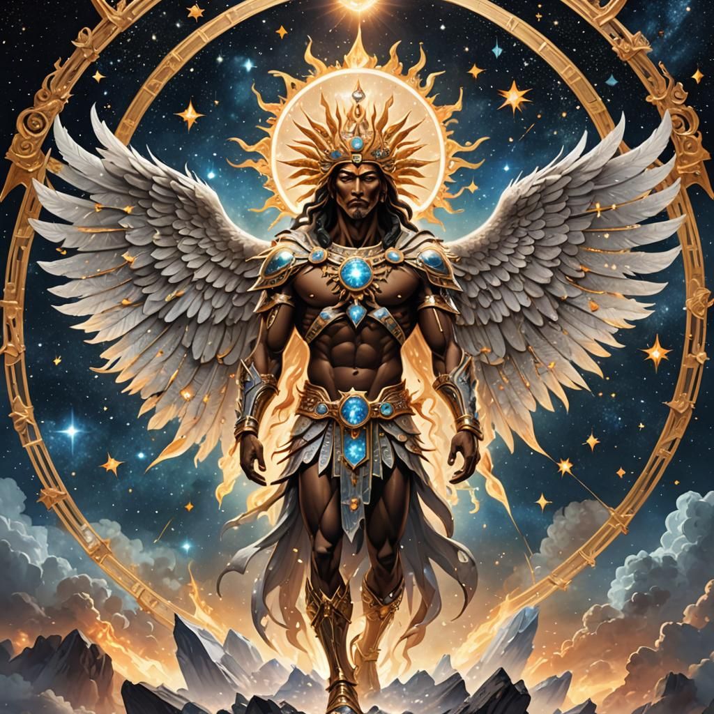 Cosmic Zodiac Sun God with Crystal Wings