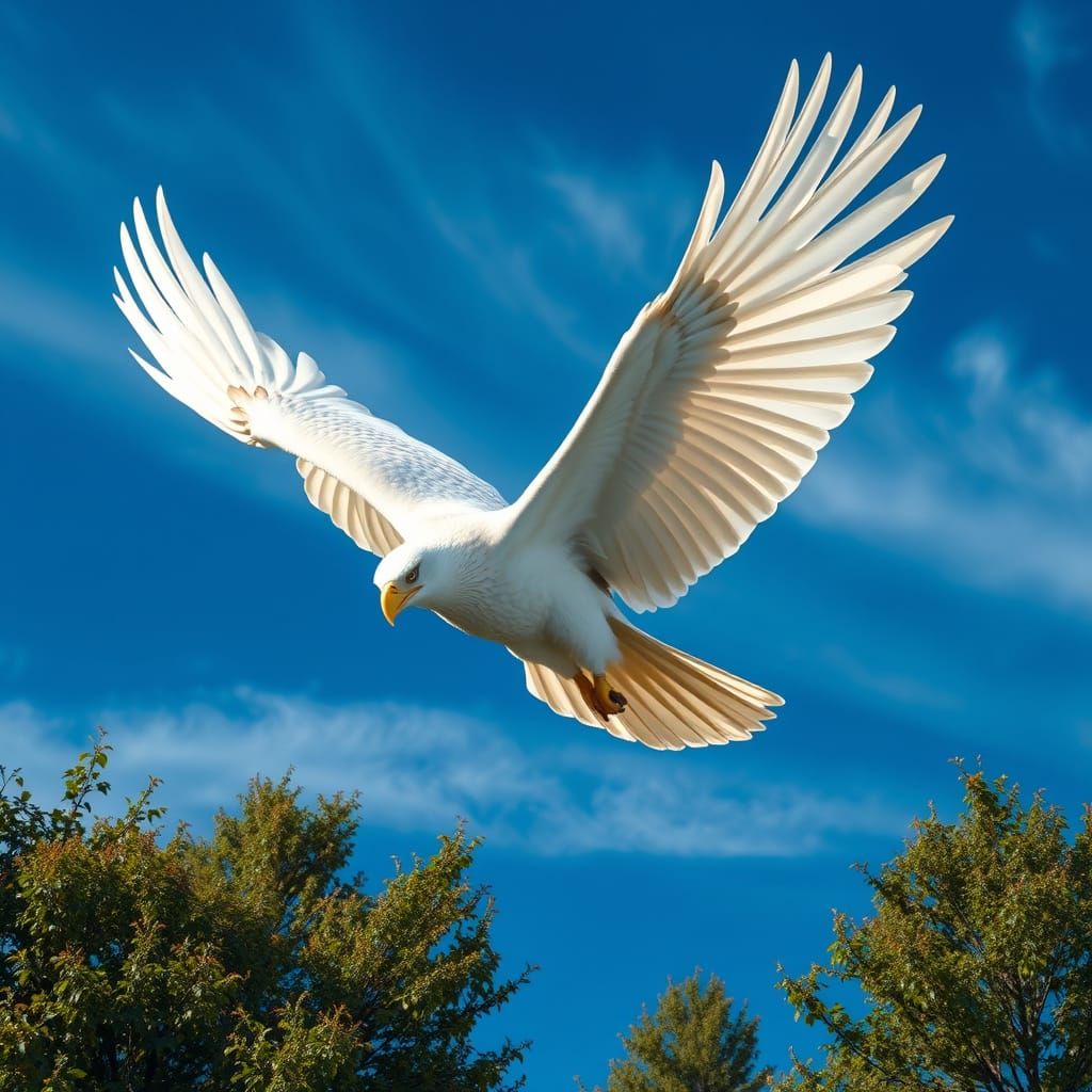 Majestic Polish White Eagle Soars Against Electric Blue Sky