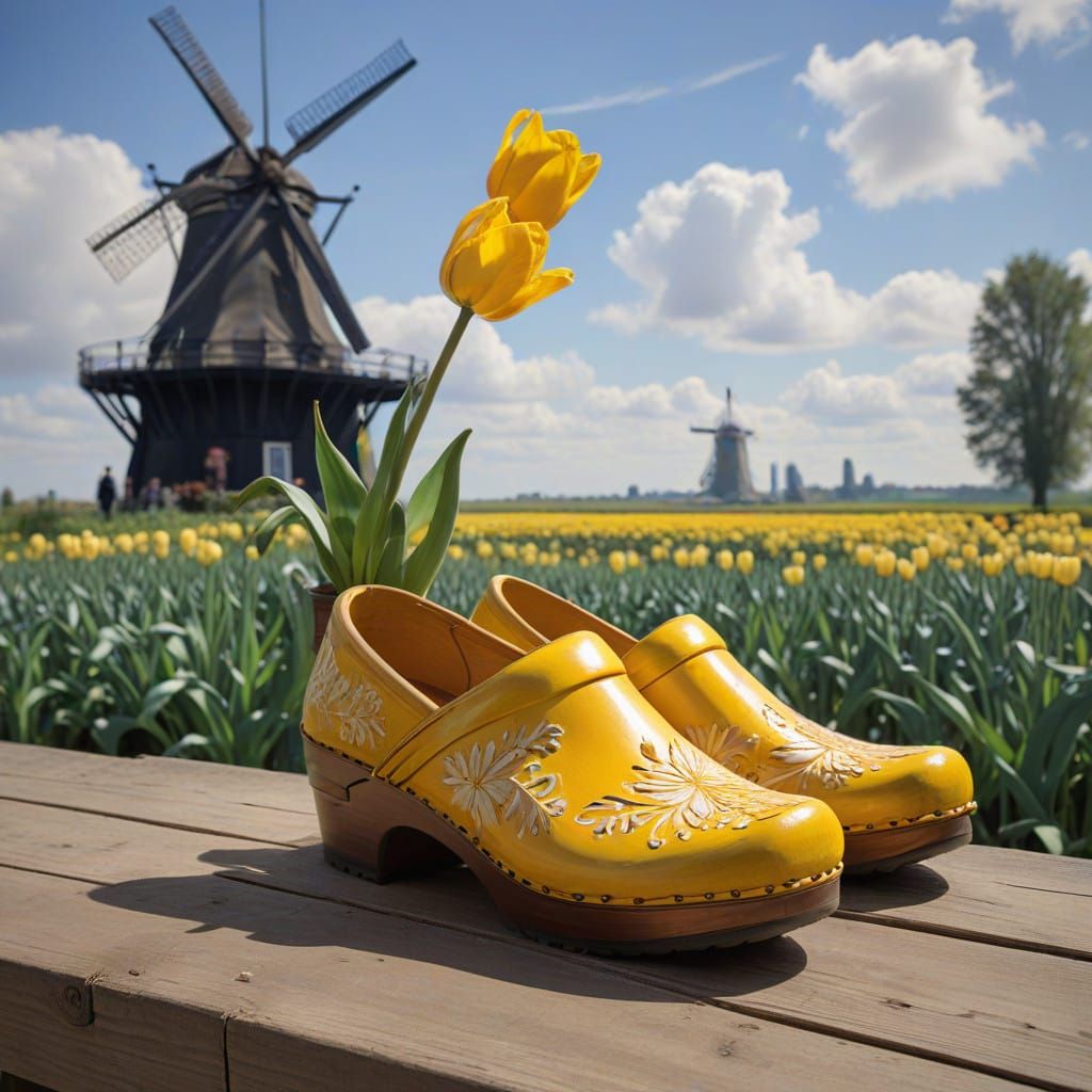 Majestic Tulip Bloom Unfolds into Dutch Windmill and Clogs