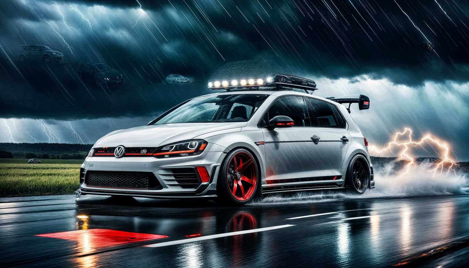 Volkswagen GTI Drives Through Lightning Storm