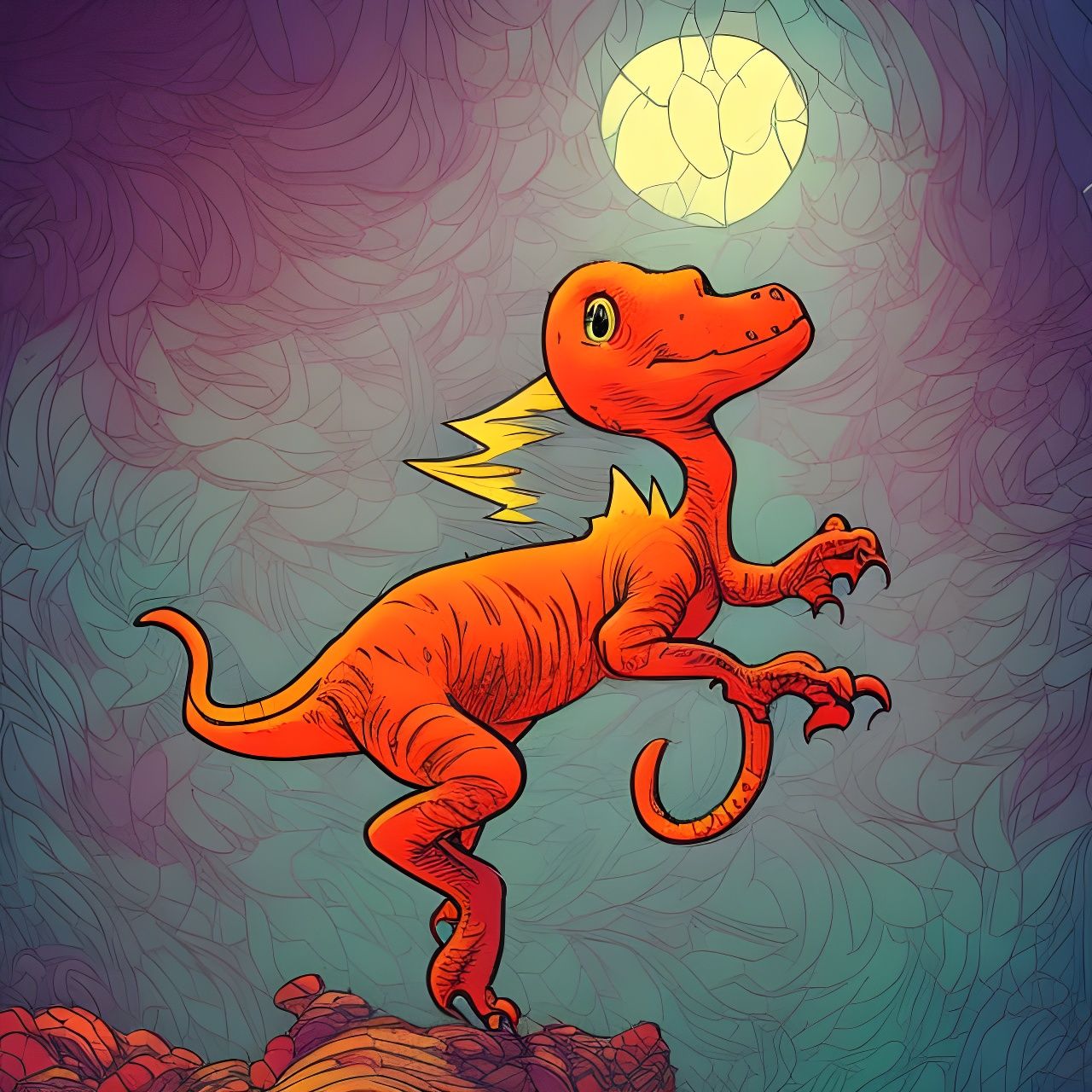 Baby Dinosaur Flying in a Maximalist Style
