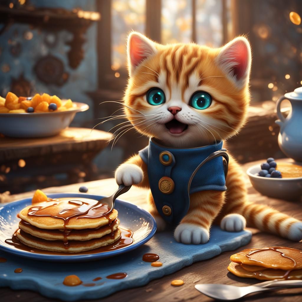 Kitten Shaped Pancake Breakfast in Fantasy Art