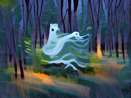 Ethereal Ghost Drifting Through Twilight Forest