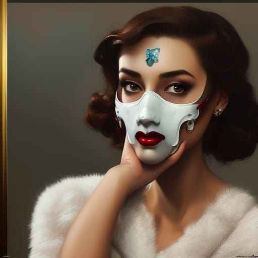 Pin-Up Girl with Ghost Mask: Hyperdetailed Portrait