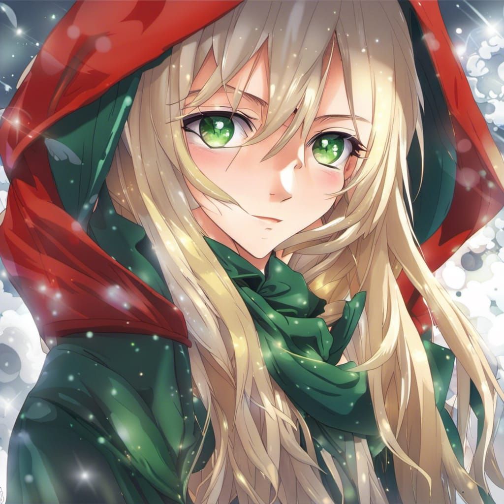 Anime-Style Hooded Woman with Golden Hair