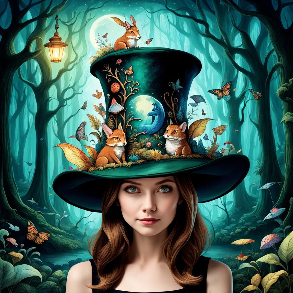 Whimsical Top Hat in Mystical Fairy Tale Forest