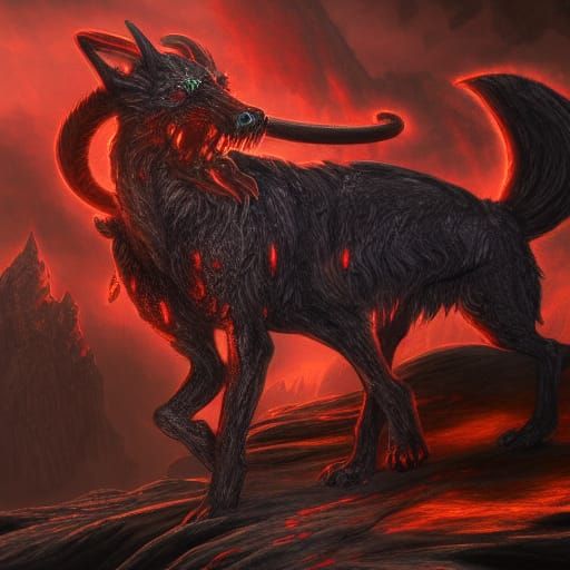Demonic Wolf Deity in Hell Temple