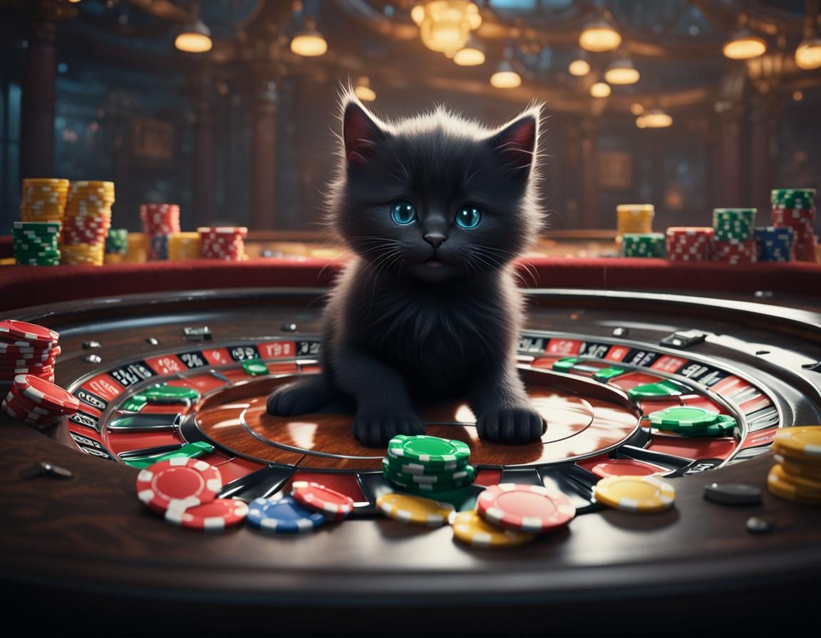 Kitten's Lucky Clean on Roulette Table