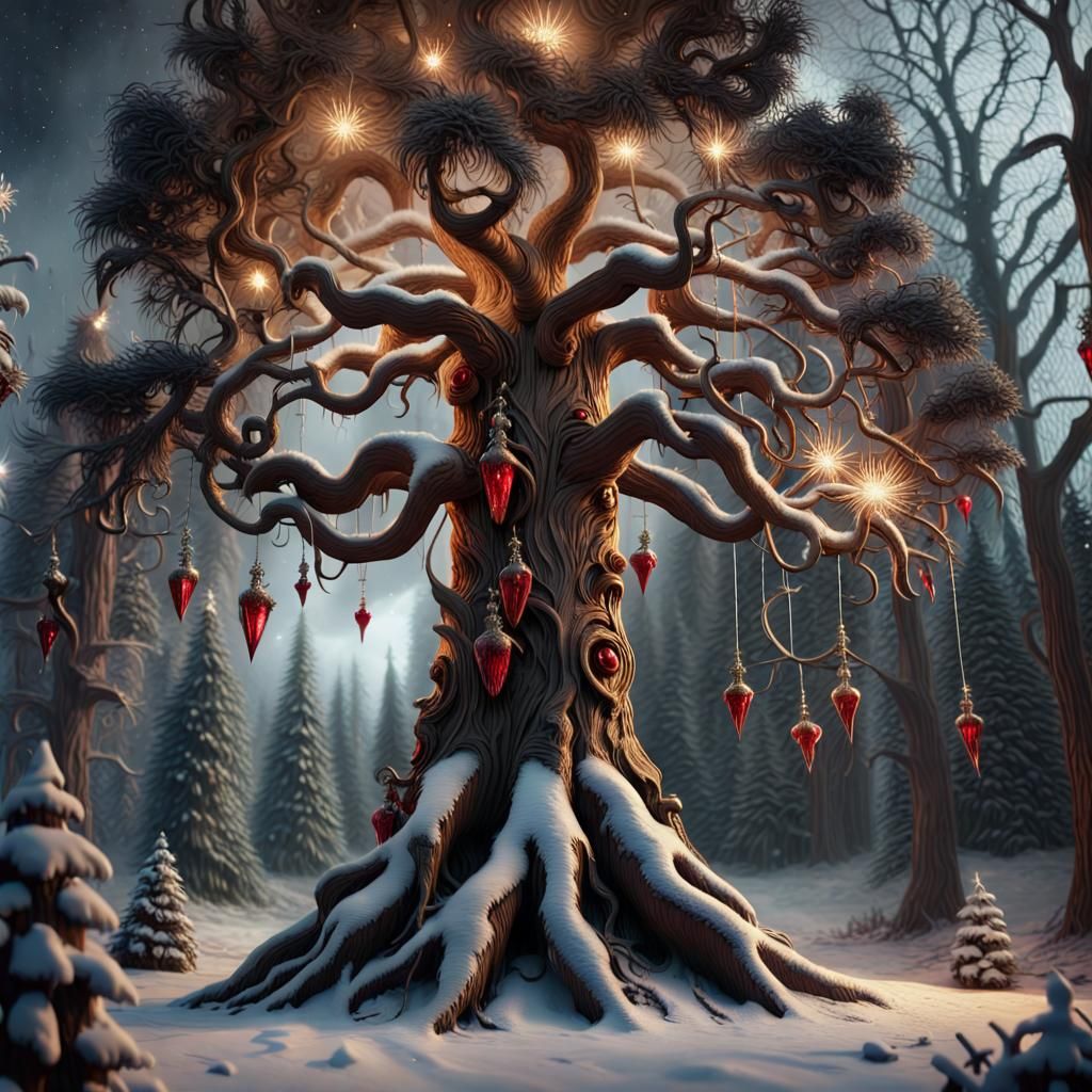 Fantastical Krampus Tree in Winterscape
