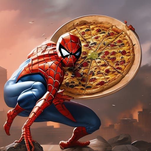 Hyperrealistic Spiderman Eating Pizza Splash Art