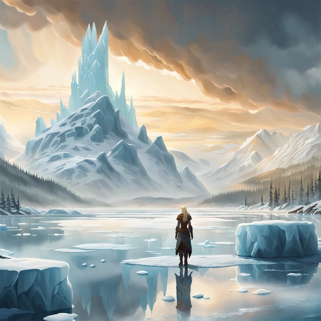 Ice Giantess in Frozen Norse Landscape Concept Art