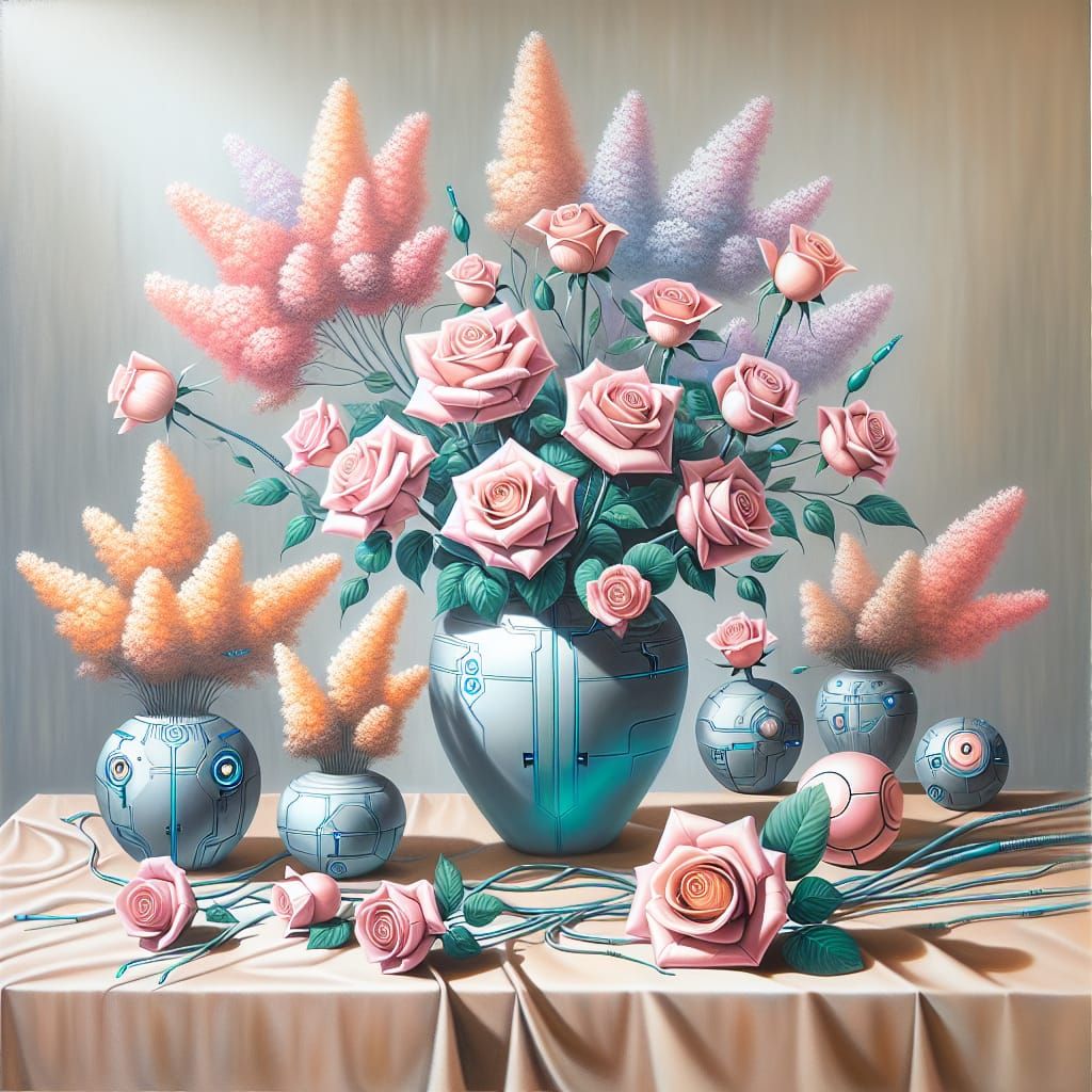 Cybernetic Flowers in Airbrush Art Style