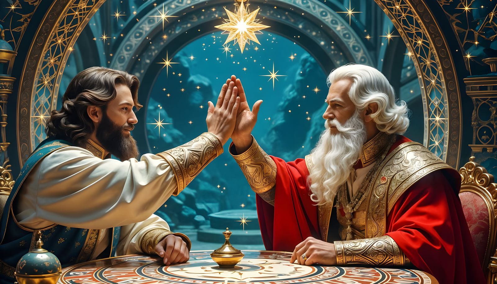 Encouragement Art: Figures High-Five to Conquer Challenges