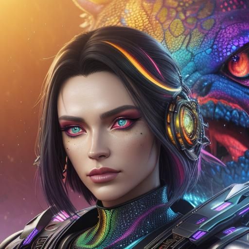 Futuristic Woman with Dragon Scales in Sci-Fi Style