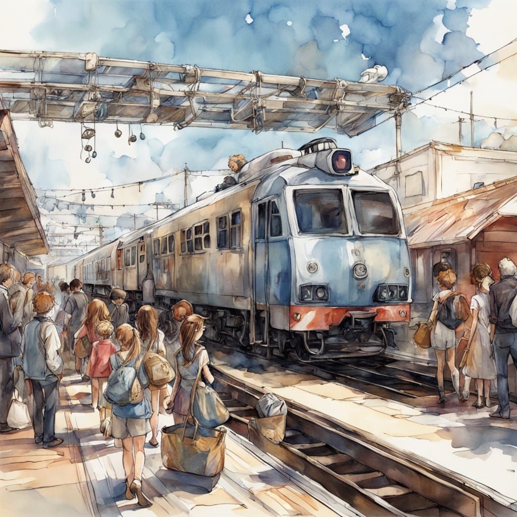 Chibi Style Train Station Scene With Unique Platform Figures