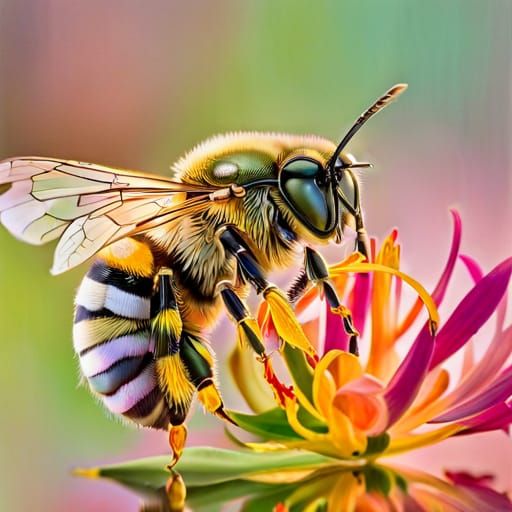 Happy Bee Portrait with Reflection in Digital Art