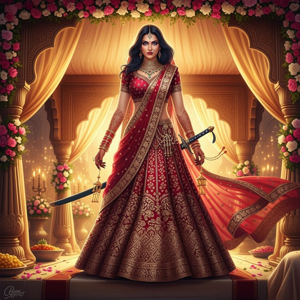 Psylocke as a Majestic Indian Bride in Crimson and Gold