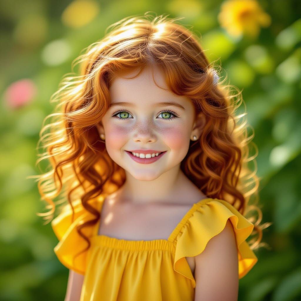 Redhead Girl Posing in Sun-Kissed Garden