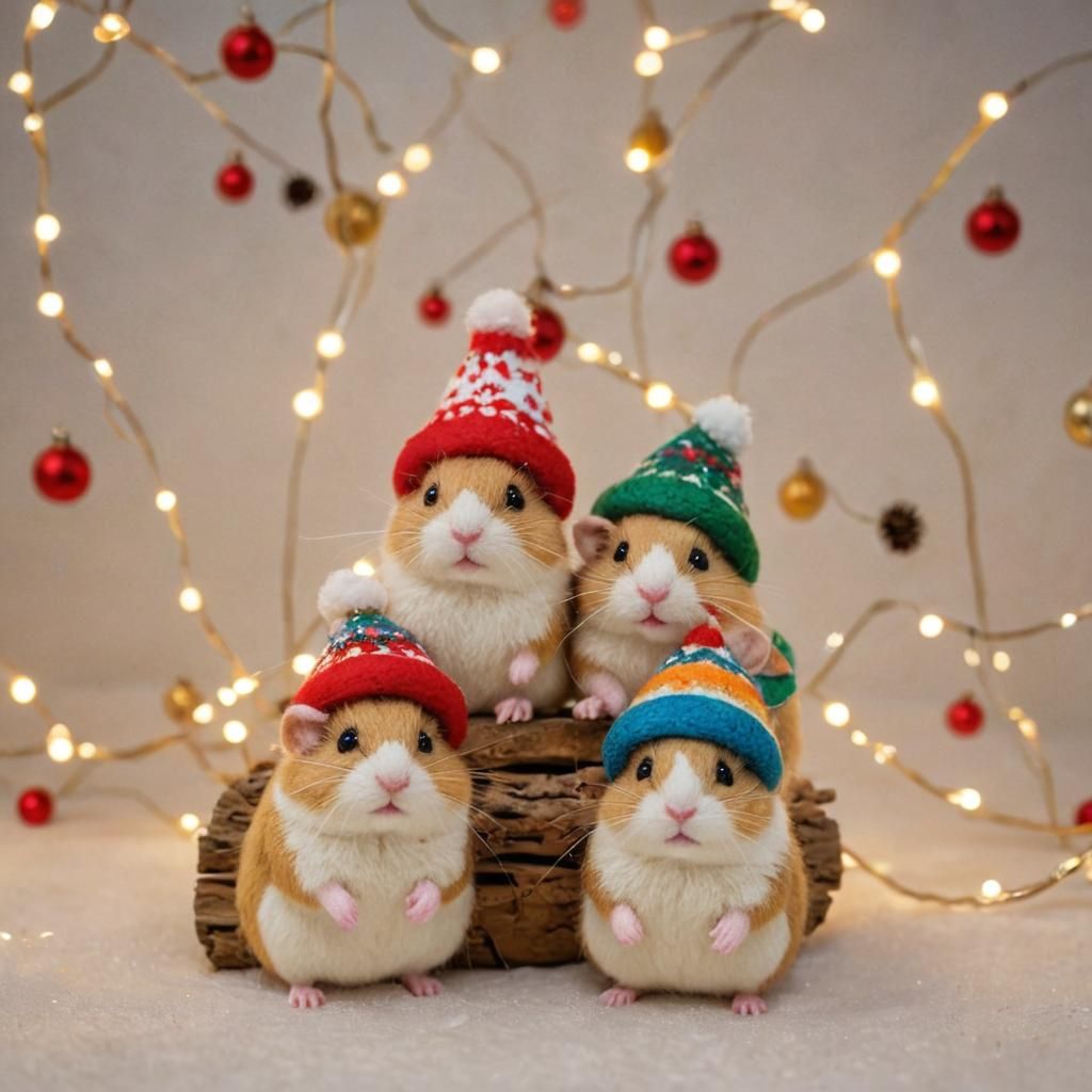 Festive Hamsters in Pixel Art Winter Wonderland