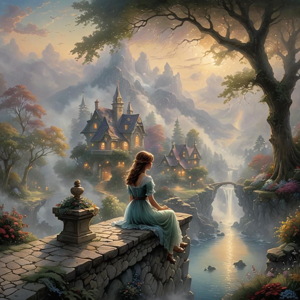 Ethereal Girl in a Hyperdetailed Fantasy Landscape