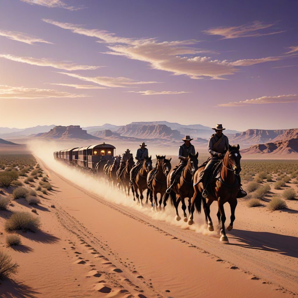 Epic Horse Train in Desert Landscape