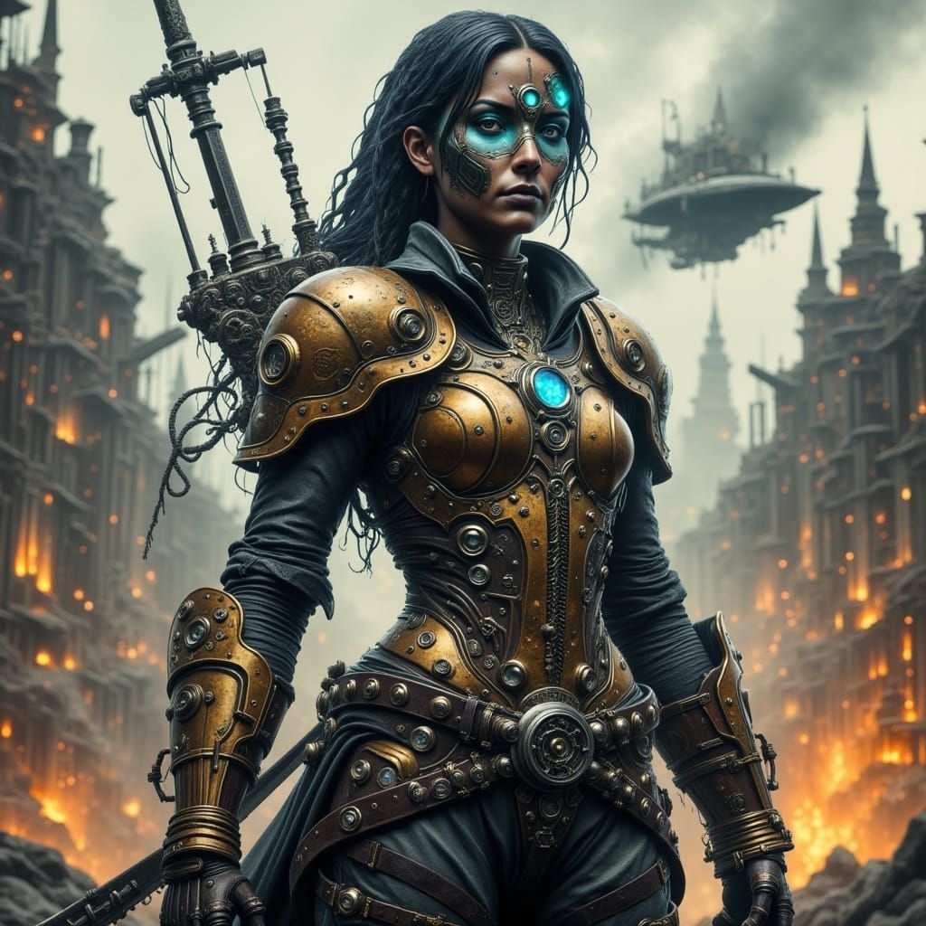 Steampunk Warrior in Detailed Matte Painting Style