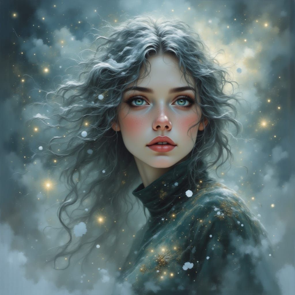Winter Storm Fae Portrait with Pale Blue Eyes